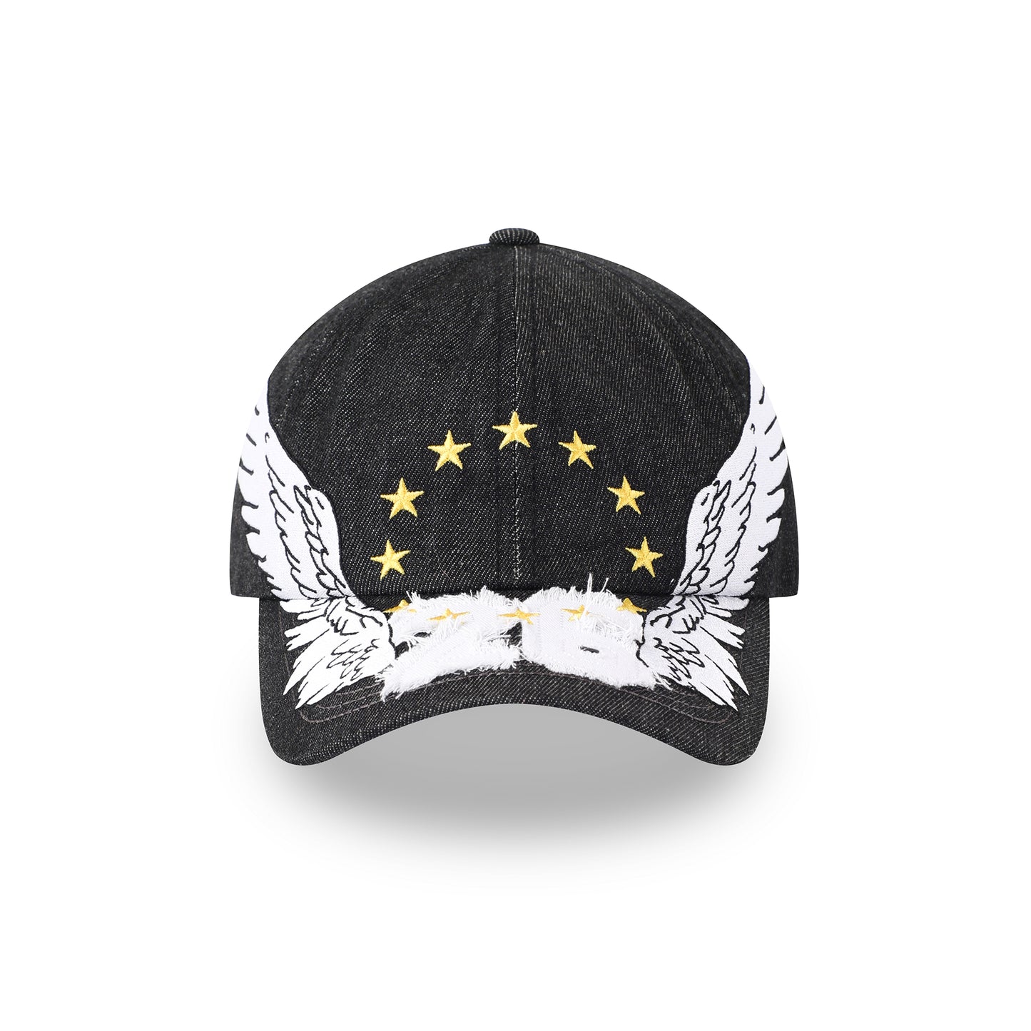HoMood|Streetwear Wing Graphic Baseball Cap – Vintage Grey Hat with Stars and Number Print