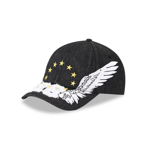 HoMood|Streetwear Wing Graphic Baseball Cap – Vintage Grey Hat with Stars and Number Print