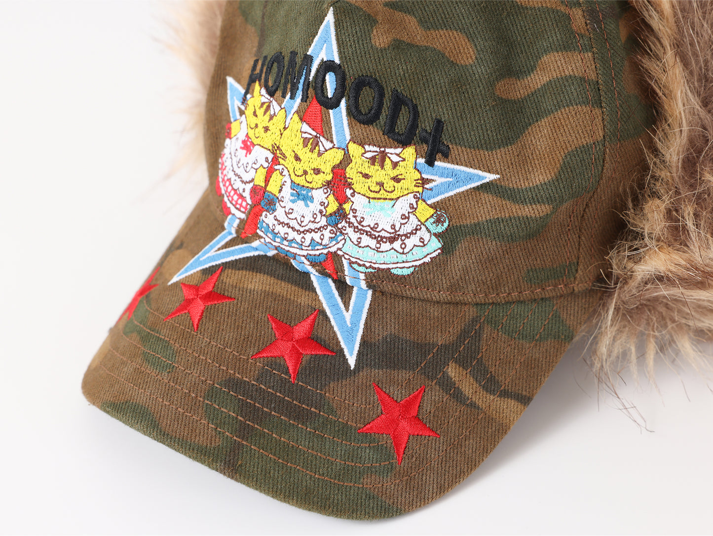 Camouflage Faux Fur Trim Baseball Cap Y2K Streetwear Hat
