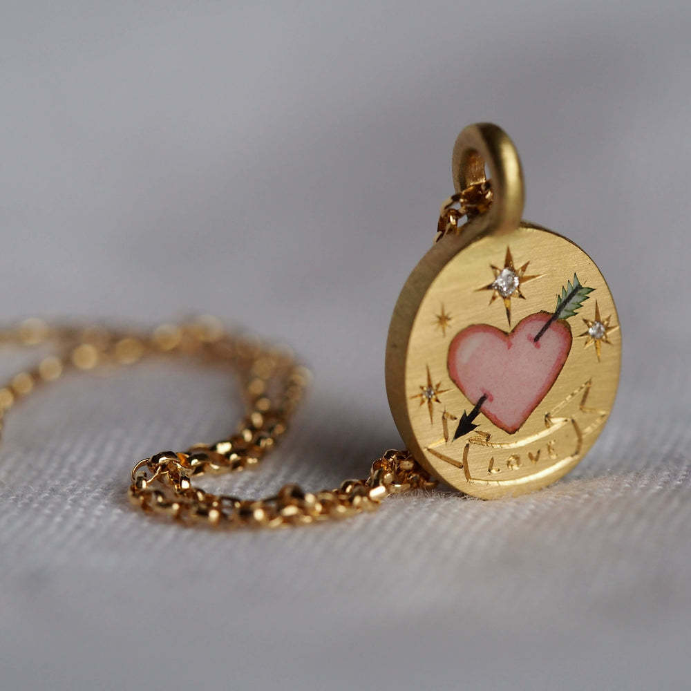 Hand-Painted Floral Heart Pendant Necklace