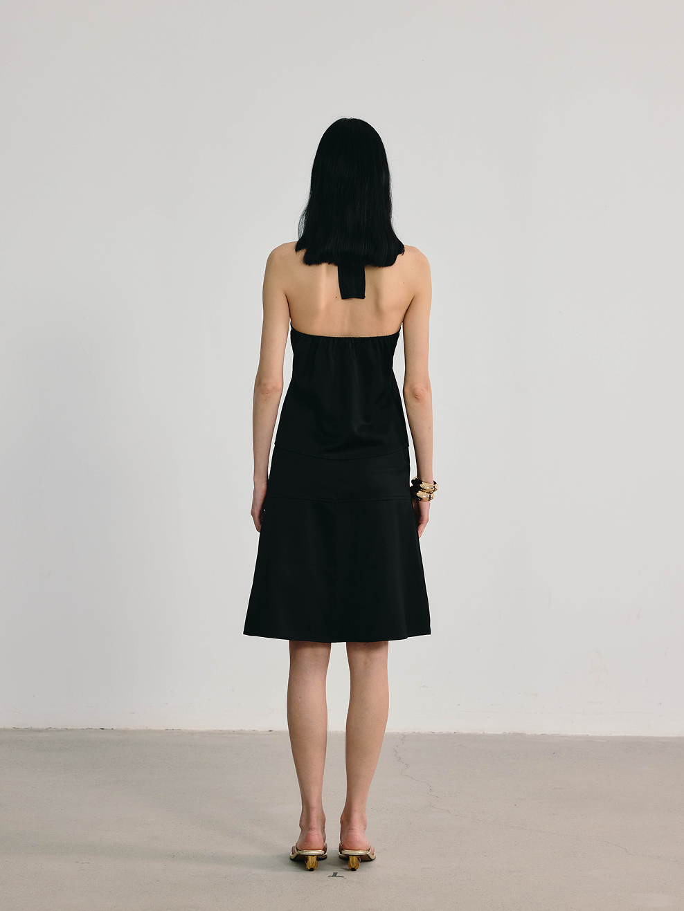 Black Halter Neck Brass Embellished Slit Top