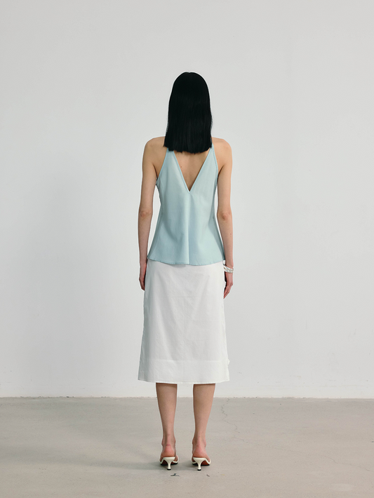 Sky Blue Acetate Irregular V-neck Sling