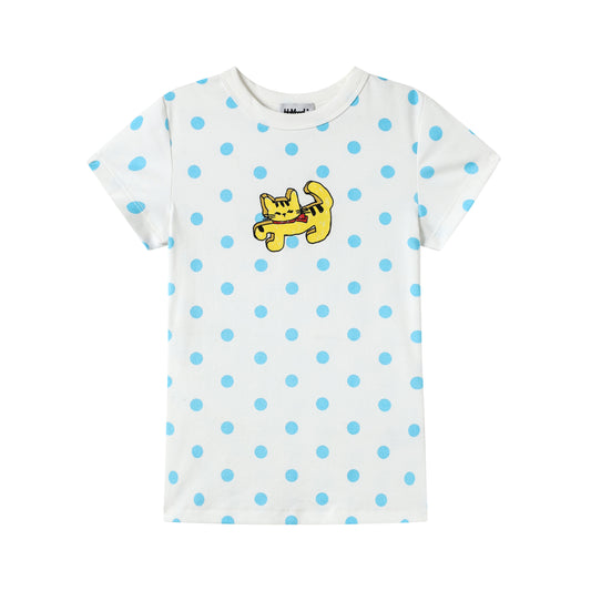 HoMood|Blue Polka Dot Cartoon Cat Y2K T-Shirt