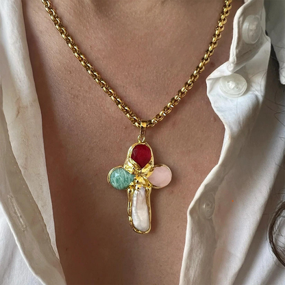 Enamel Cross Pendant Necklace – Colorful INS Style Trendy Jewelry for Men & Women