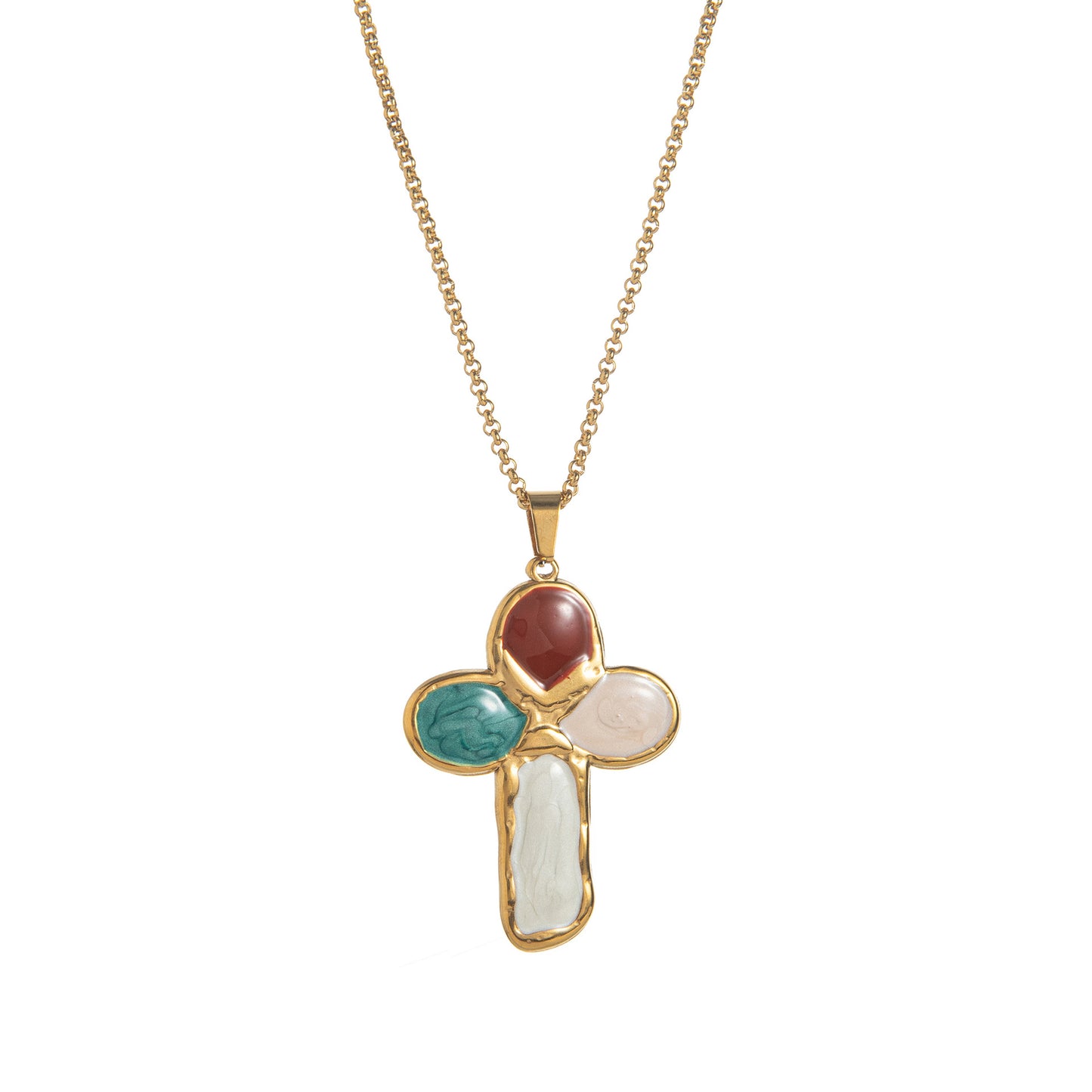 Enamel Cross Pendant Necklace – Colorful INS Style Trendy Jewelry for Men & Women