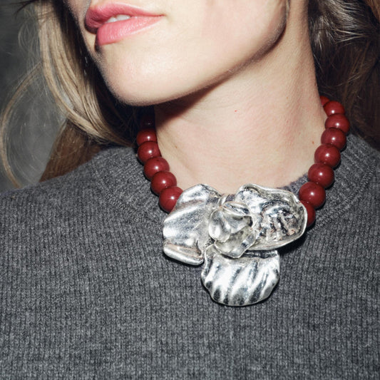 Vintage Silver Large Flower Pendant Necklace