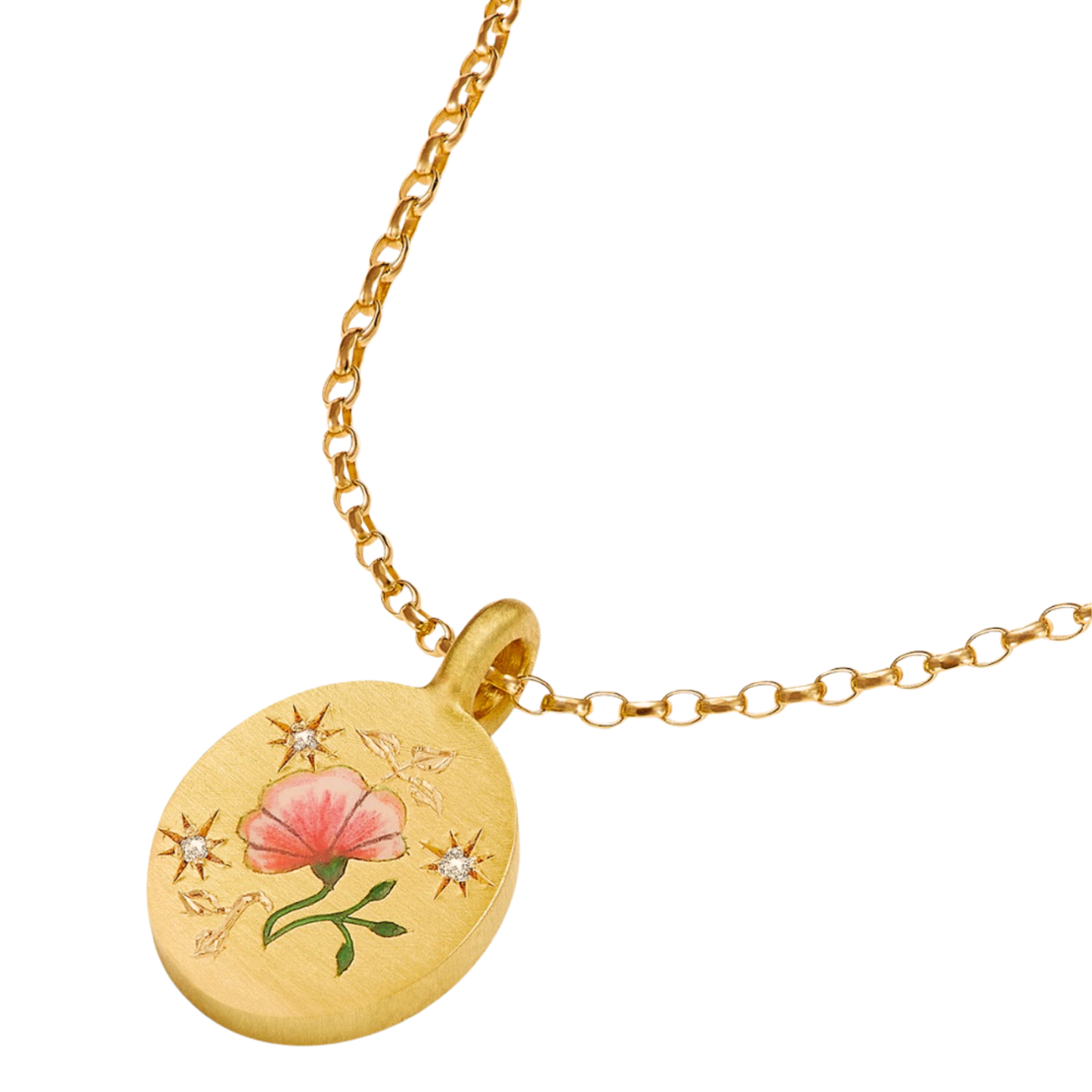 Hand-Painted Floral Heart Pendant Necklace