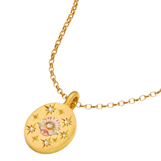 Hand-Painted Floral Heart Pendant Necklace