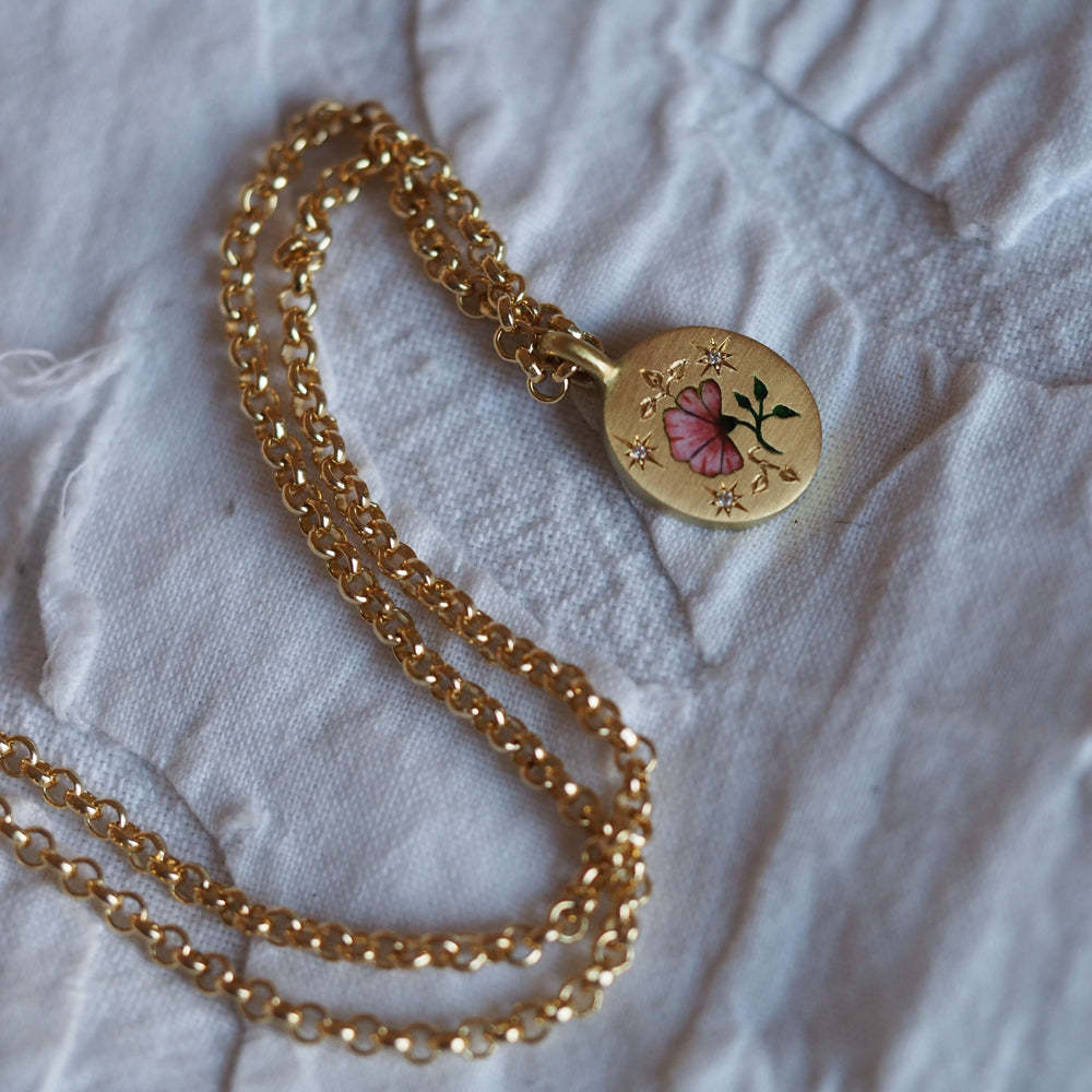 Hand-Painted Floral Heart Pendant Necklace