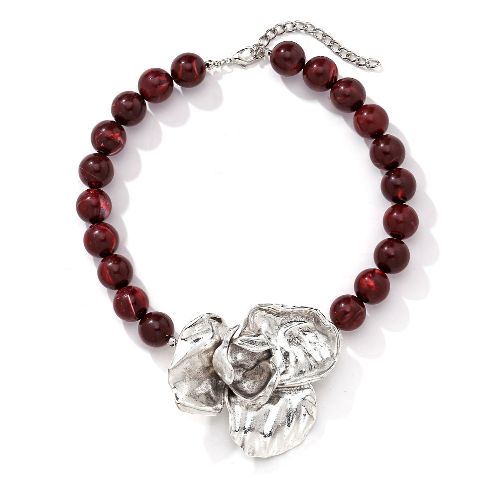 Vintage Silver Large Flower Pendant Necklace