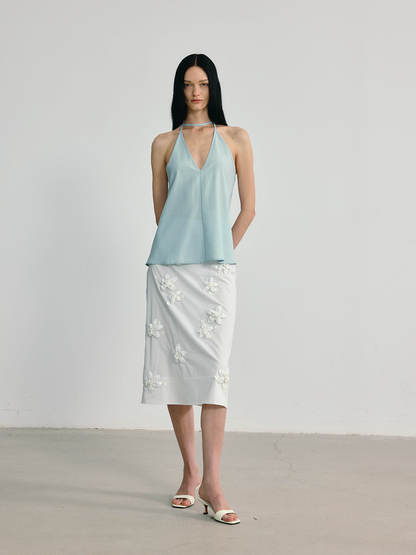 Sky Blue Acetate Irregular V-neck Sling