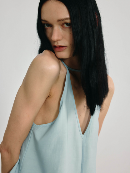 Sky Blue Acetate Irregular V-neck Sling