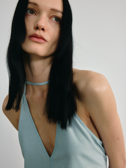 Sky Blue Acetate Irregular V-neck Sling