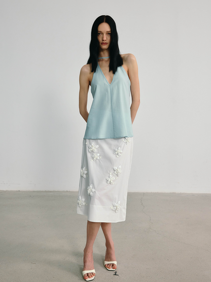 Sky Blue Acetate Irregular V-neck Sling